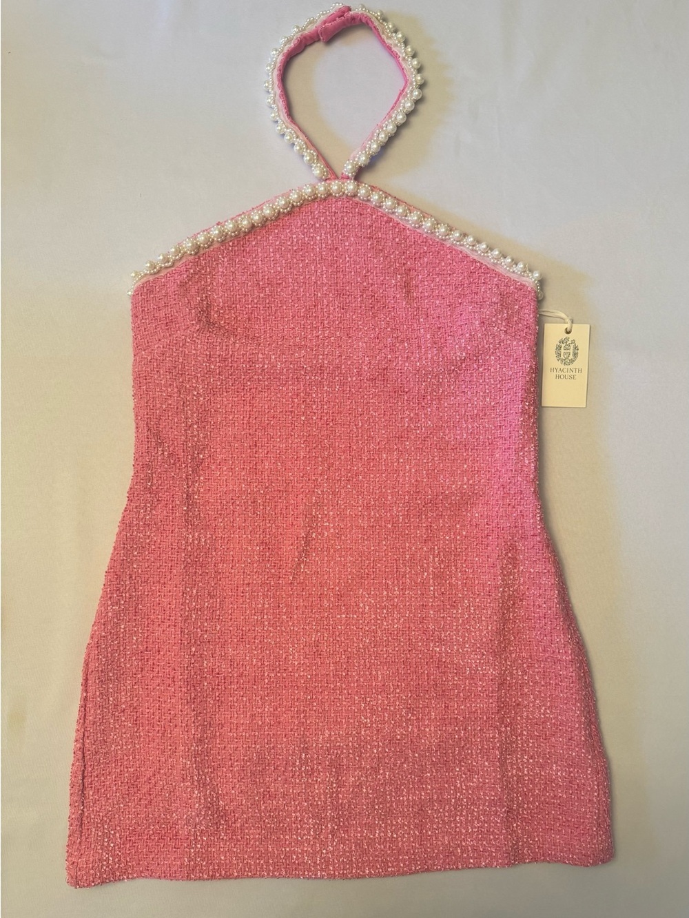 Tuckernuck Hyacinth House Pink Pearl-Trim Halter Midi Dress Medium (M)